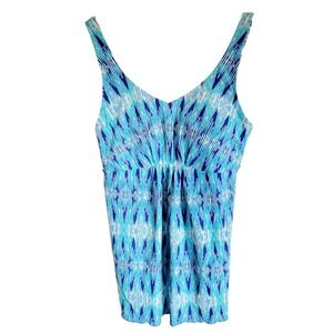 L.L. Bean 12 Blue White Striped Tankini Top 12 Large Adj. Straps Padded Cups NEW